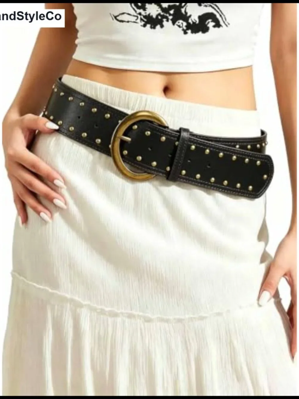 Women's Wide Western Cowgirl Faux Leather Chunky Belt with Metal Buckle